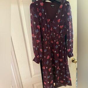 Express Burgundy Floral Long Sleeve Dress
